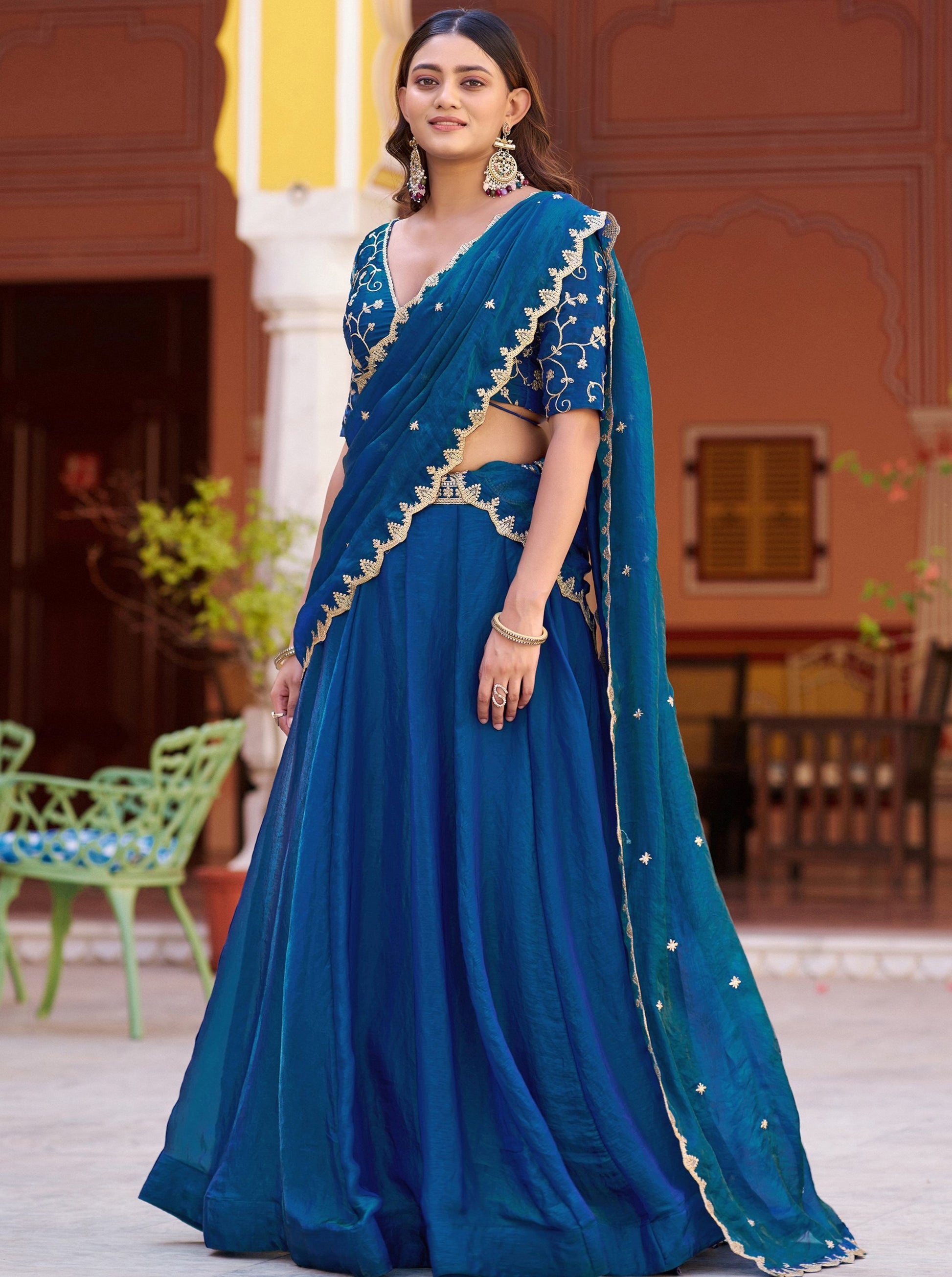 Wonderful Peacock Blue Sequins Work  Silk Function Wear Lehenga Choli with Dupatta