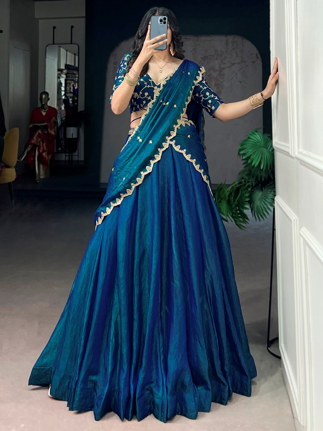 Spectacular Blue Sequins Silk Festival Wear Lehenga Choli With Dupatta