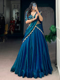 Spectacular Blue Sequins Silk Festival Wear Lehenga Choli with Dupatta