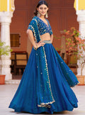 Wonderful Peacock Blue Sequins Work  Silk Function Wear Lehenga Choli with Dupatta