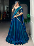 Spectacular Blue Sequins Silk Festival Wear Lehenga Choli with Dupatta
