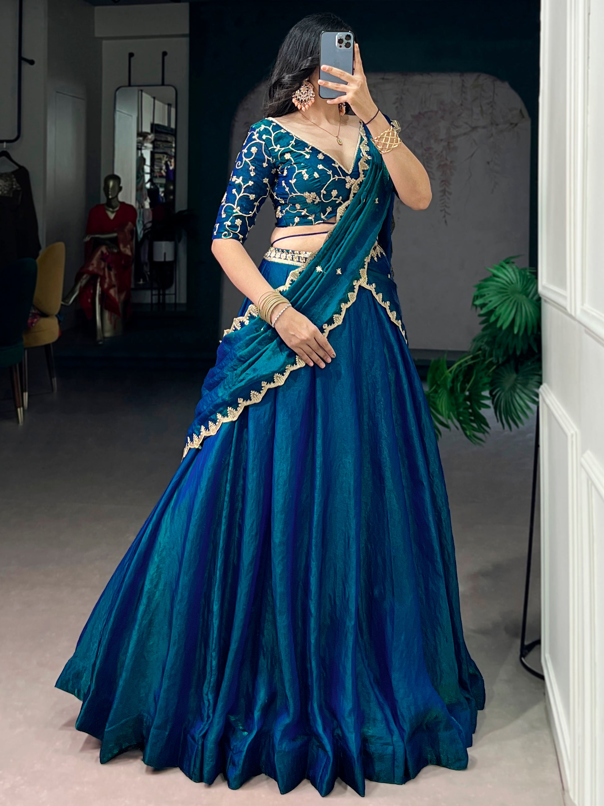 Spectacular Blue Sequins Silk Festival Wear Lehenga Choli with Dupatta
