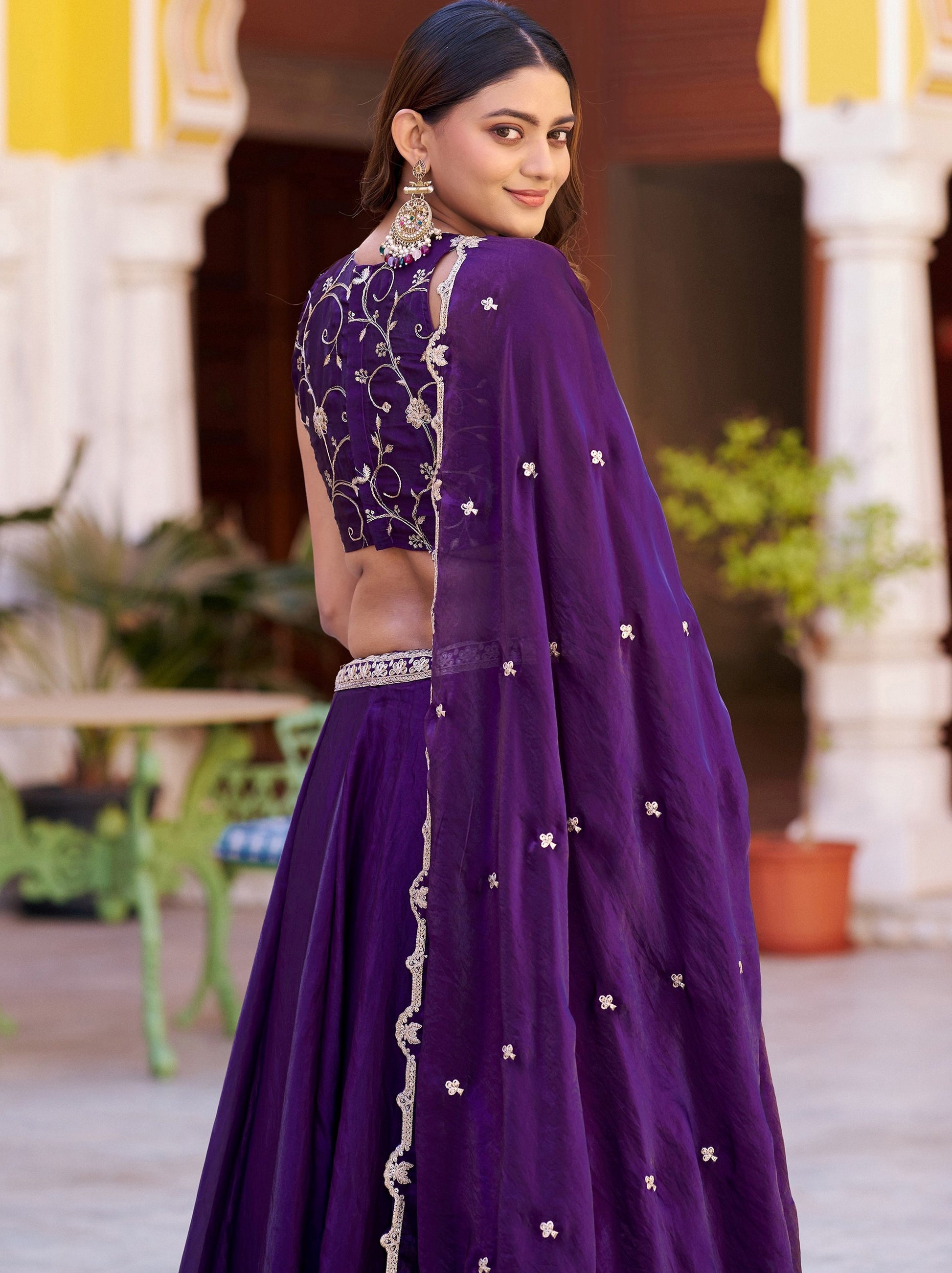 Outstanding Purple Sequins Work  Silk Function Wear Lehenga Choli with Dupatta