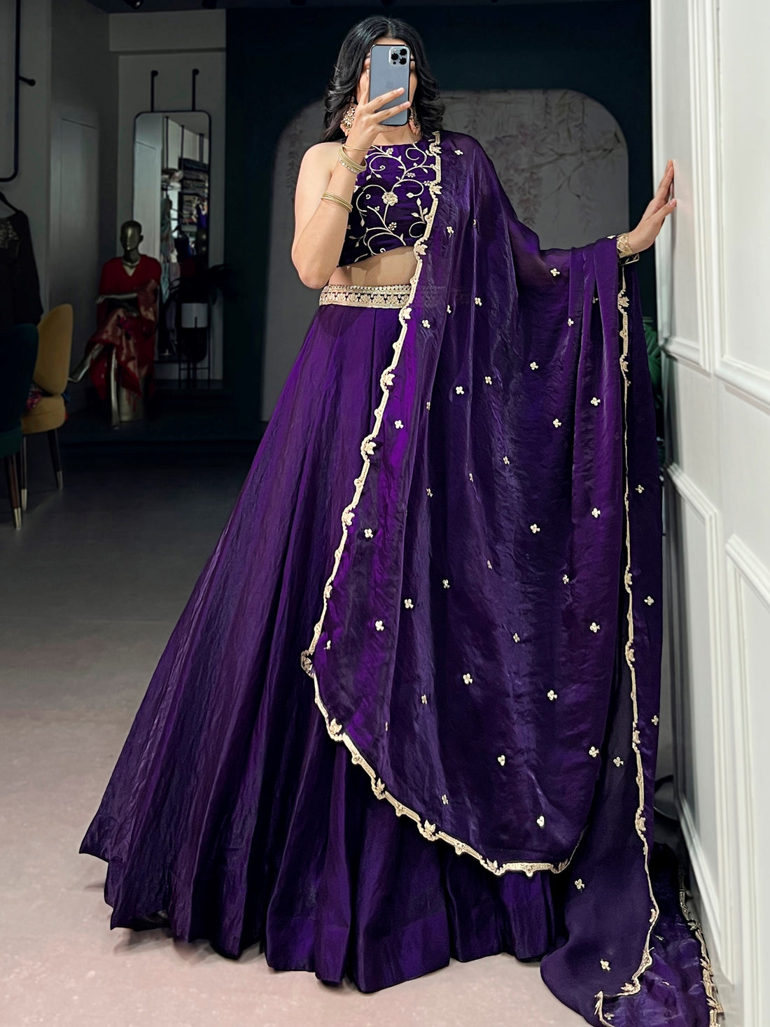 Stunning Purple Embroidered Silk Engagement Wear Lehenga Choli