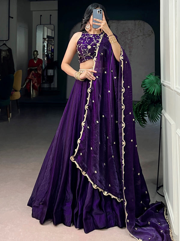 Stunning Purple Embroidered Silk Engagement Wear Lehenga Choli