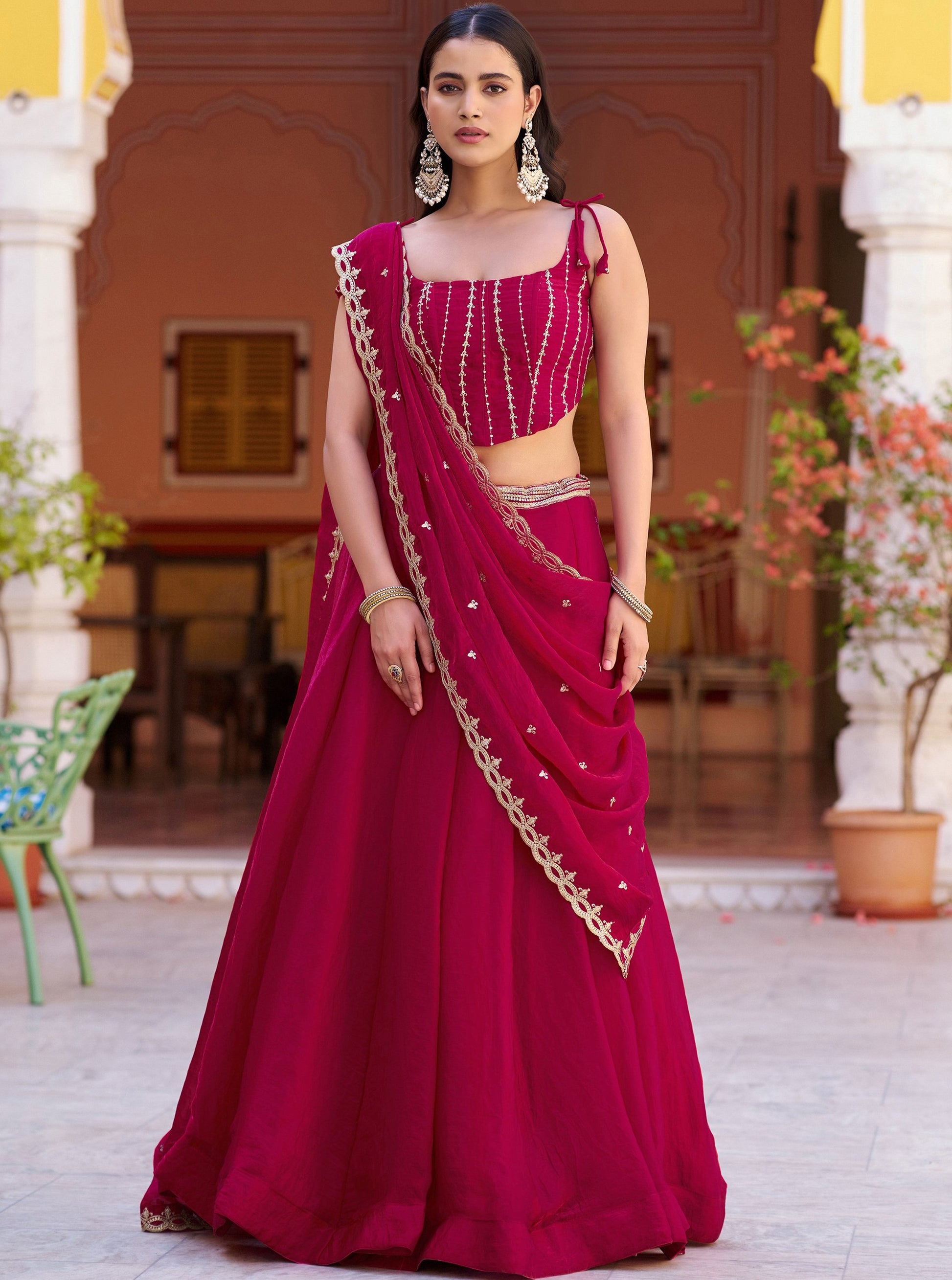 Majestic Rani Pink Thread Embroidery Silk Function Wear Lehenga Choli with Dupatta