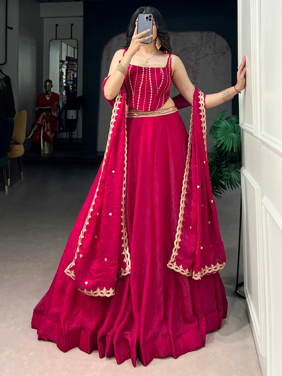 Sparkling Pink Sequins Silk Reception Wear Lehenga Choli With Dupatta