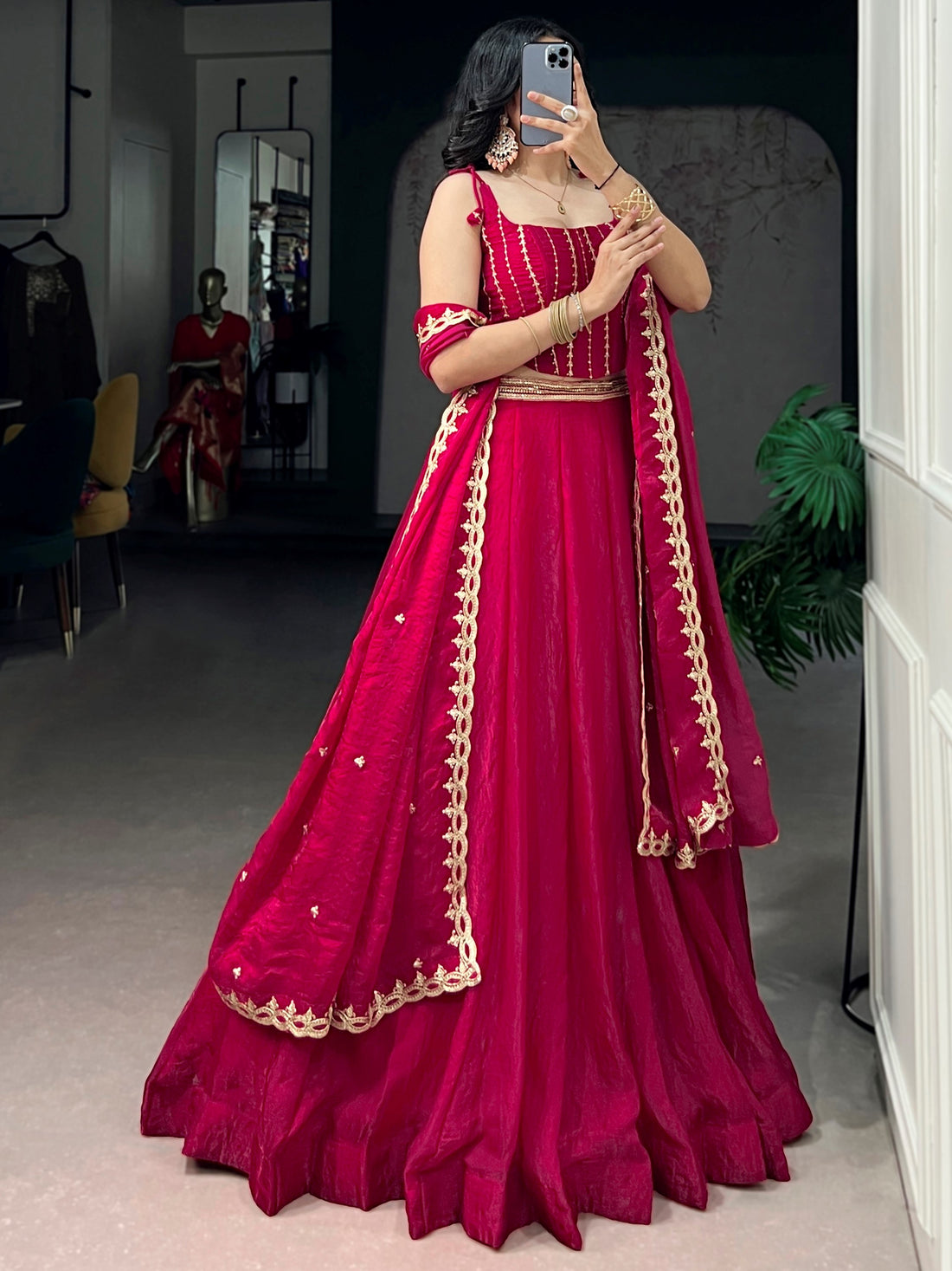 Sparkling Pink Sequins Silk Reception Wear Lehenga Choli With Dupatta
