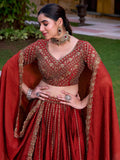 Excellent Rust Orange Sequins Silk Engagement Wear Lehenga Choli With Dupatta