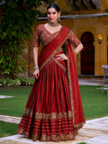 Excellent Rust Orange Sequins Silk Engagement Wear Lehenga Choli With Dupatta