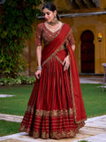Excellent Rust Orange Sequins Silk Engagement Wear Lehenga Choli With Dupatta