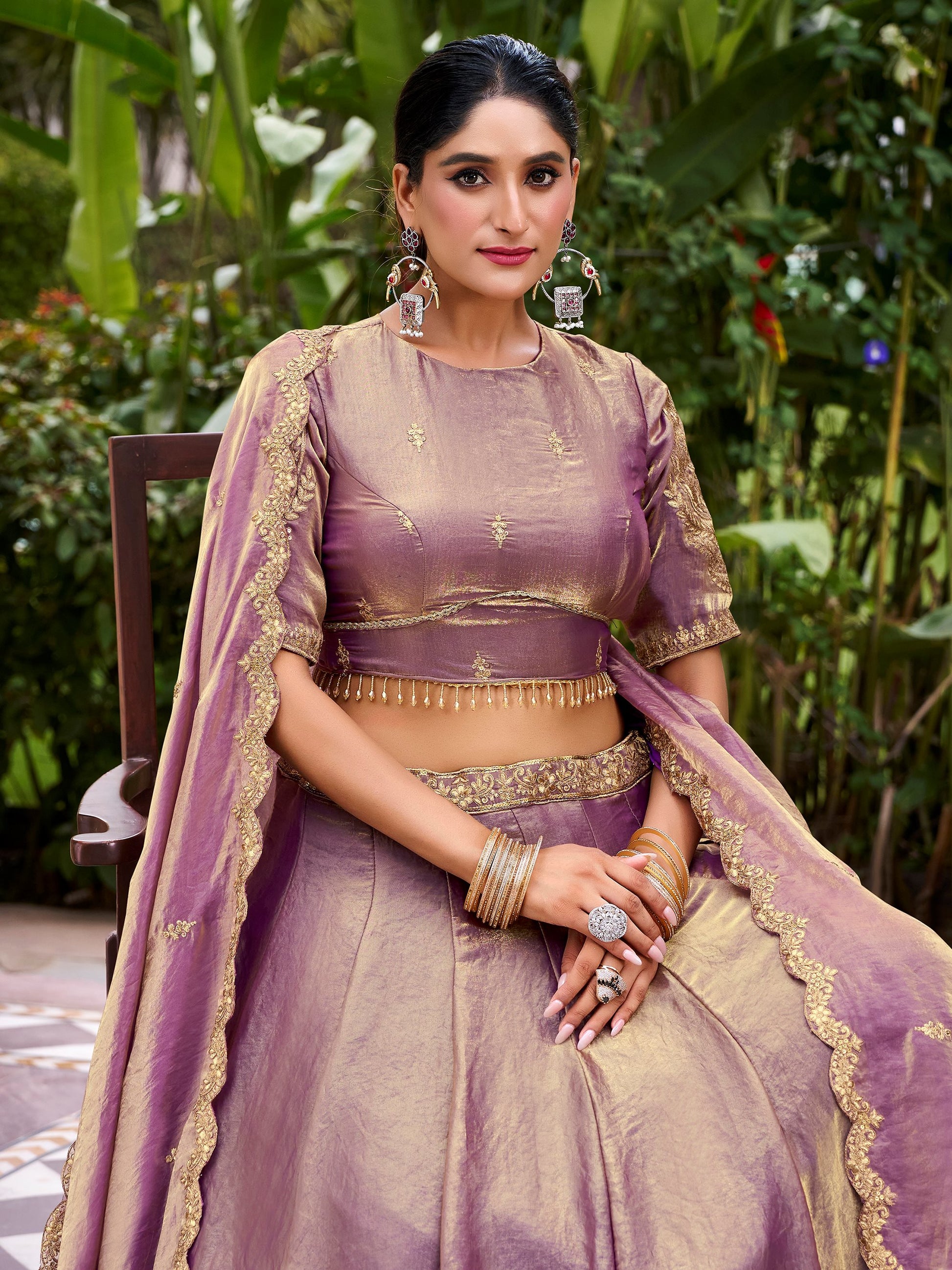 Regal Lilac Sequins Embroidery Organza Function Wear Lehenga With Blouse