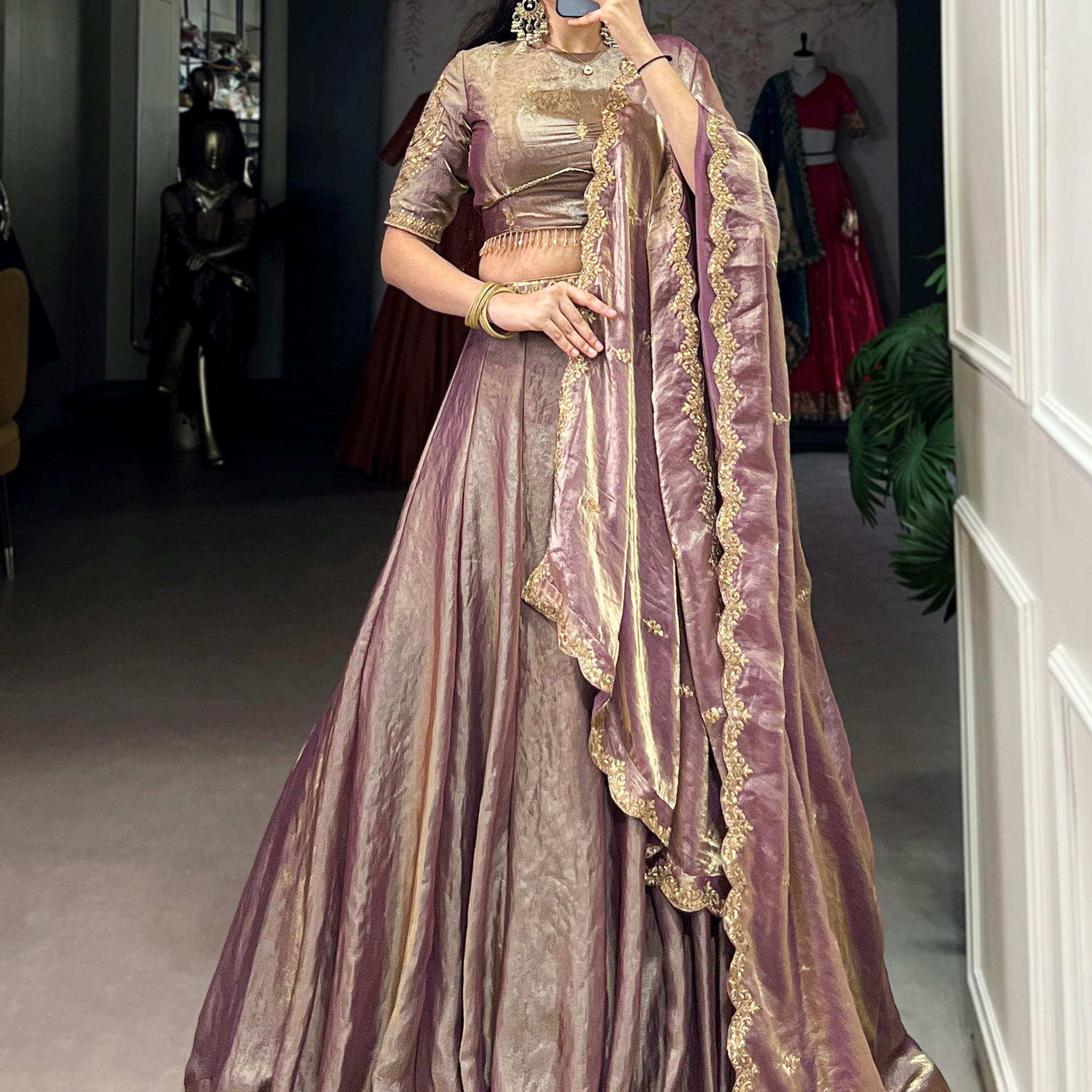 Fabulous Lilac Sequins Work Organza Party Wear Lehenga Choli With Dupatta
