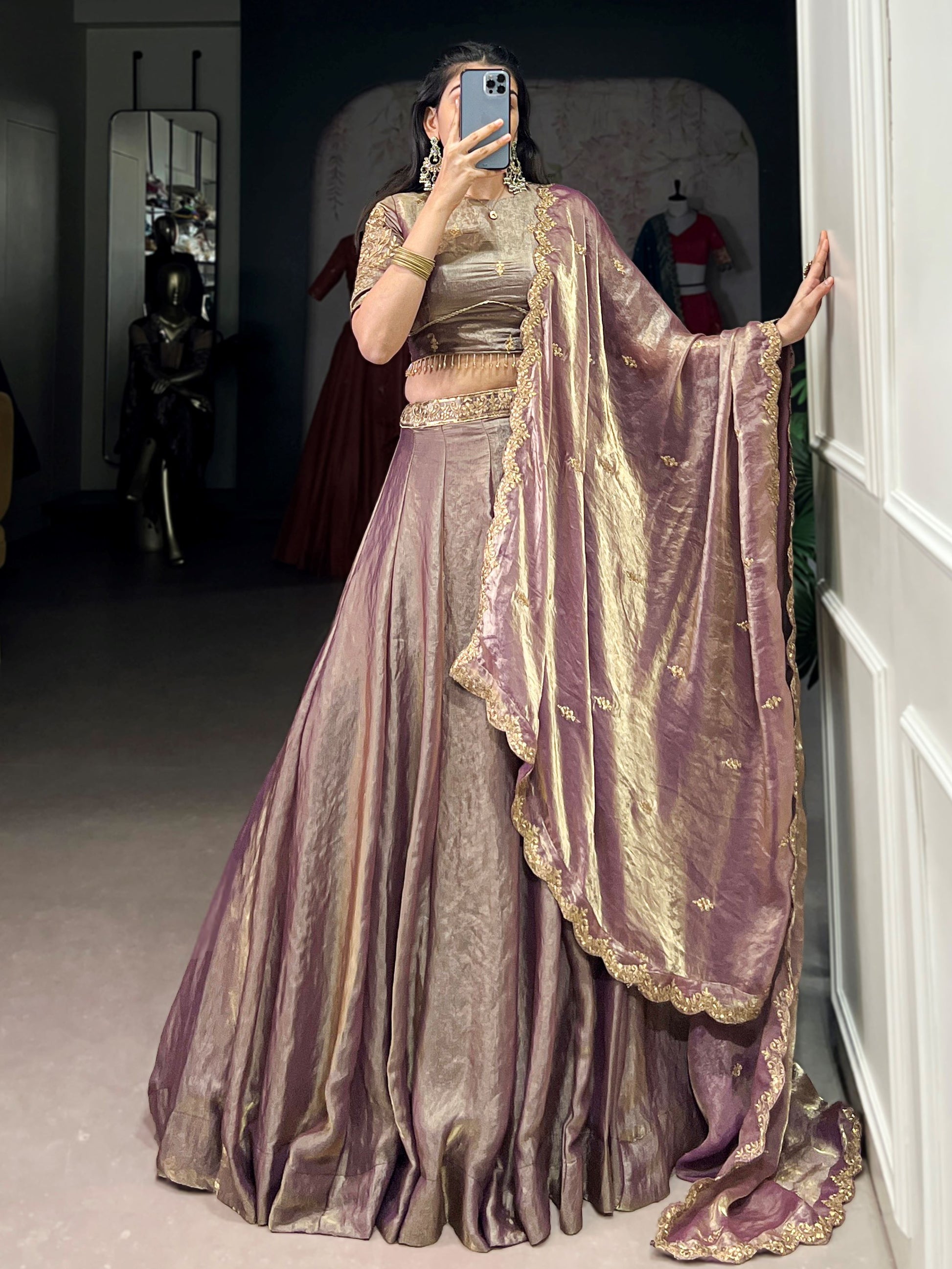 Fabulous Lilac Sequins Work Organza Party Wear Lehenga Choli With Dupatta