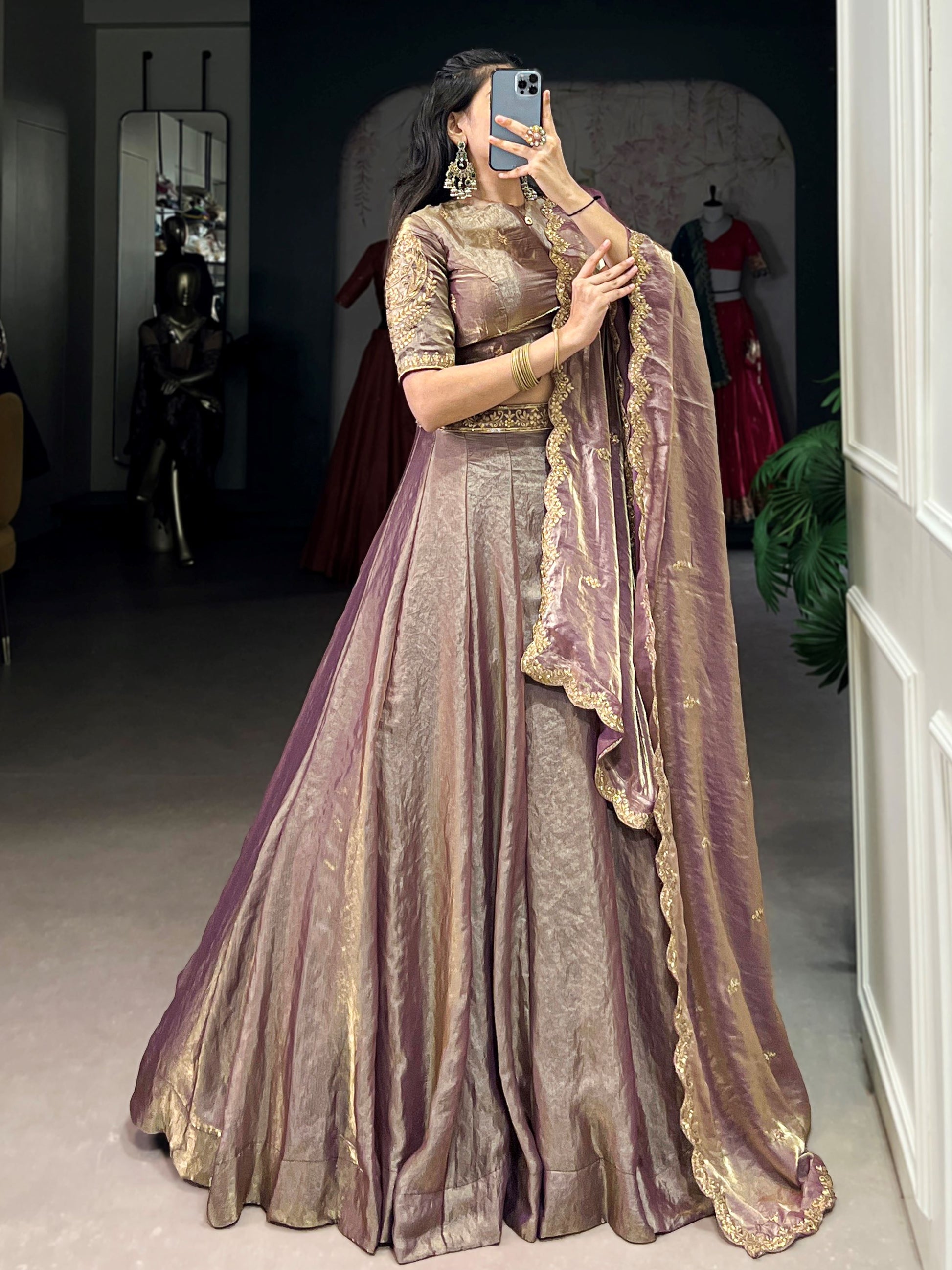 Fabulous Lilac Sequins Work Organza Party Wear Lehenga Choli With Dupatta