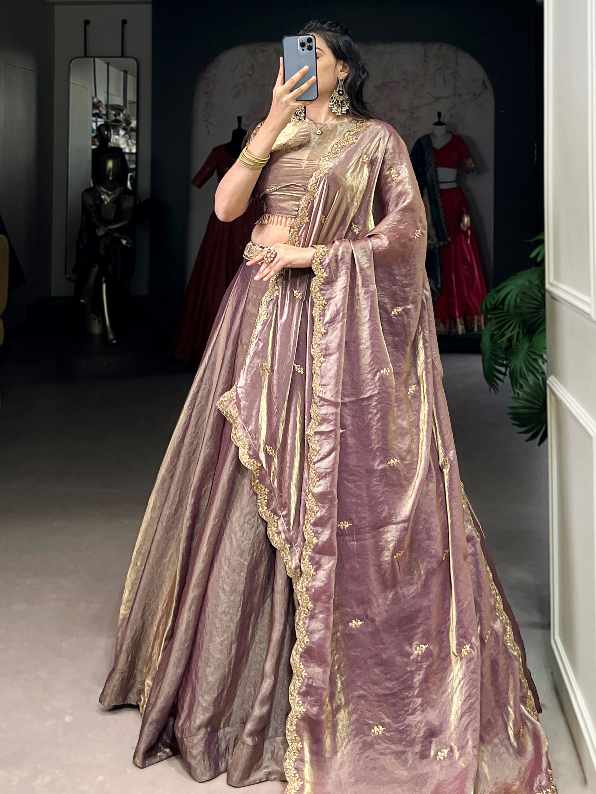Fabulous Lilac Sequins Work Organza Party Wear Lehenga Choli With Dupatta