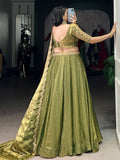 Attractive Green Sequins Work Organza Mehendi Wear Lehenga With Choli