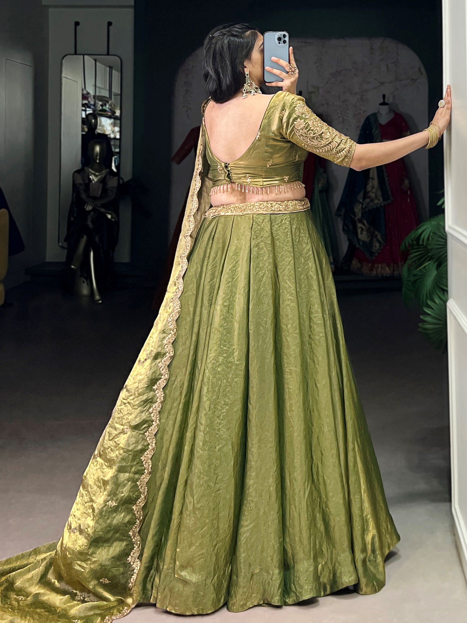 Attractive Green Sequins Work Organza Mehendi Wear Lehenga With Choli