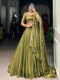 Attractive Green Sequins Work Organza Mehendi Wear Lehenga With Choli