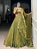 Attractive Green Sequins Work Organza Mehendi Wear Lehenga With Choli