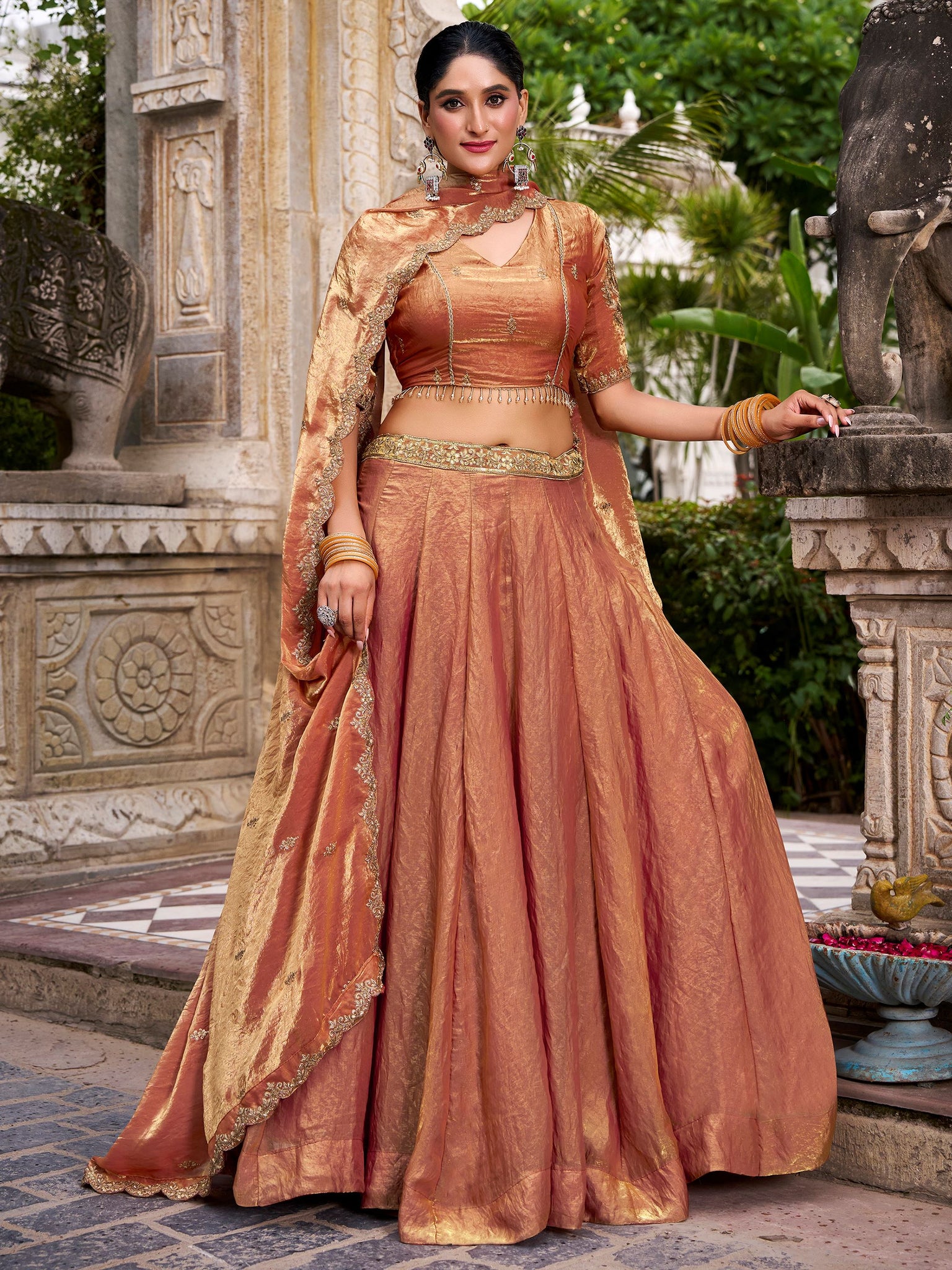 Adorable Orange Embroidered Organza Festive Wear Lehenga Choli With Dupatta