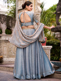 Lovely Sky Blue Sequins Organza Marriage Wear Lehenga Choli With Dupatta