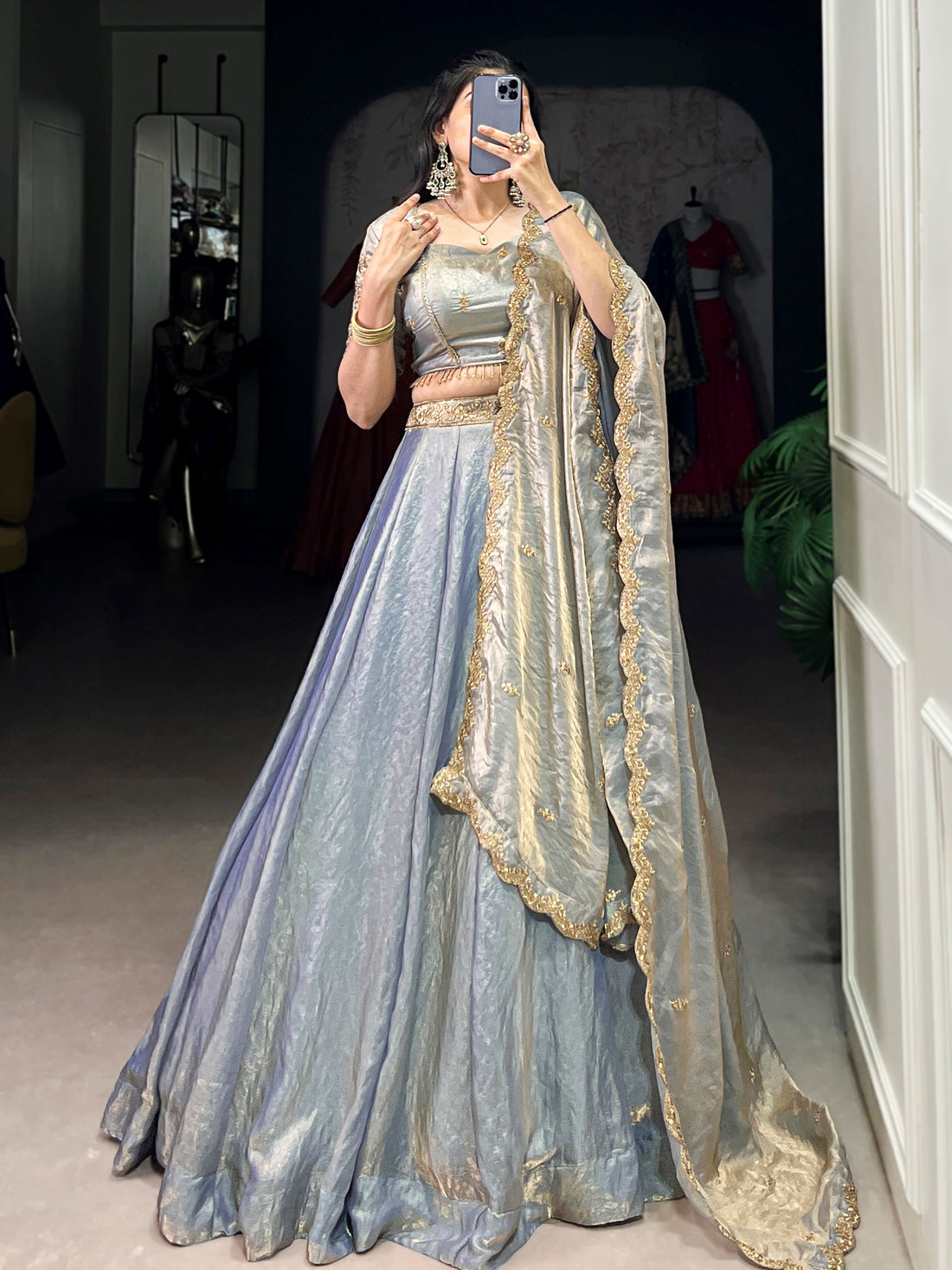 Enchanting Sky Blue Thread Work Organza Bridesmaid Lehenga Choli With Dupatta