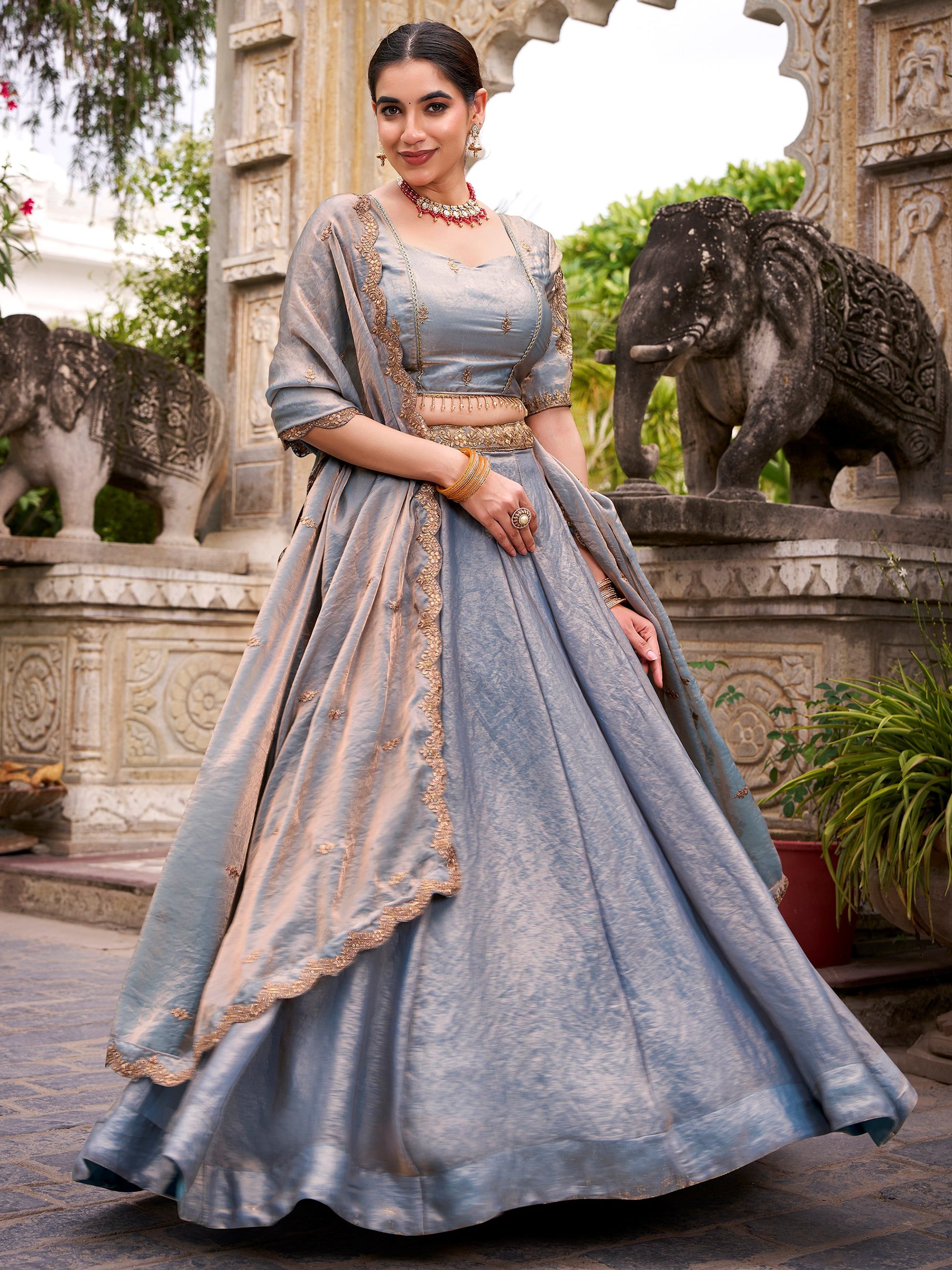Lovely Sky Blue Sequins Organza Marriage Wear Lehenga Choli With Dupatta