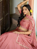 Glamorous Peach Embroidered Chinon  Function Wear Lehenga Choli  With Dupatta
