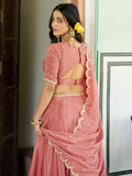 Glamorous Peach Embroidered Chinon  Function Wear Lehenga Choli  With Dupatta