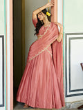 Glamorous Peach Embroidered Chinon  Function Wear Lehenga Choli  With Dupatta