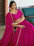 Incredible Rani Pink Sequins Work Chinon Festival Wear Lehenga Choli With Dupatta
