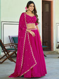 Incredible Rani Pink Sequins Work Chinon Festival Wear Lehenga Choli With Dupatta
