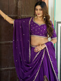 Stylish Purple  Embroidery Chinon Function Wear Lehenga Choli  With Dupatta