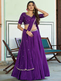 Stylish Purple  Embroidery Chinon Function Wear Lehenga Choli  With Dupatta
