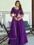Stylish Purple  Embroidery Chinon Function Wear Lehenga Choli  With Dupatta