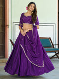 Stylish Purple  Embroidery Chinon Function Wear Lehenga Choli  With Dupatta