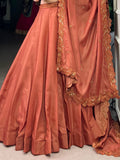 Lovable Orange Thread Embroidered Tussar Silk Lehenga With Blouse