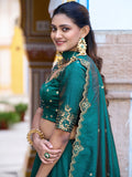 Alluring Teal Green Sequins Work  Silk Function Wear Lehenga Choli With Dupatta