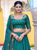 Alluring Teal Green Sequins Work  Silk Function Wear Lehenga Choli With Dupatta