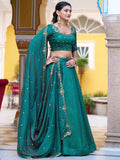 Alluring Teal Green Sequins Work  Silk Function Wear Lehenga Choli With Dupatta