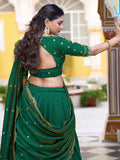 Charming Dark Green Embroidery Silk Festival Wear Lehenga Choli With Dupatta