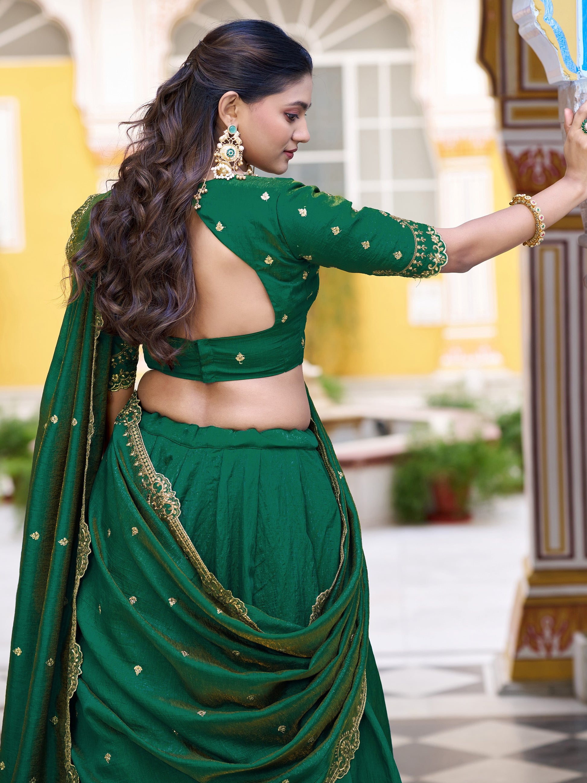 Charming Dark Green Embroidery Silk Festival Wear Lehenga Choli With Dupatta