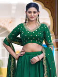 Charming Dark Green Embroidery Silk Festival Wear Lehenga Choli With Dupatta