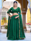 Charming Dark Green Embroidery Silk Festival Wear Lehenga Choli With Dupatta