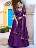 Adorable Purple Embroidery Silk Wedding Wear Lehenga Choli With Dupatta