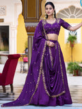 Adorable Purple Embroidery Silk Wedding Wear Lehenga Choli With Dupatta