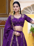 Adorable Purple Embroidery Silk Wedding Wear Lehenga Choli With Dupatta