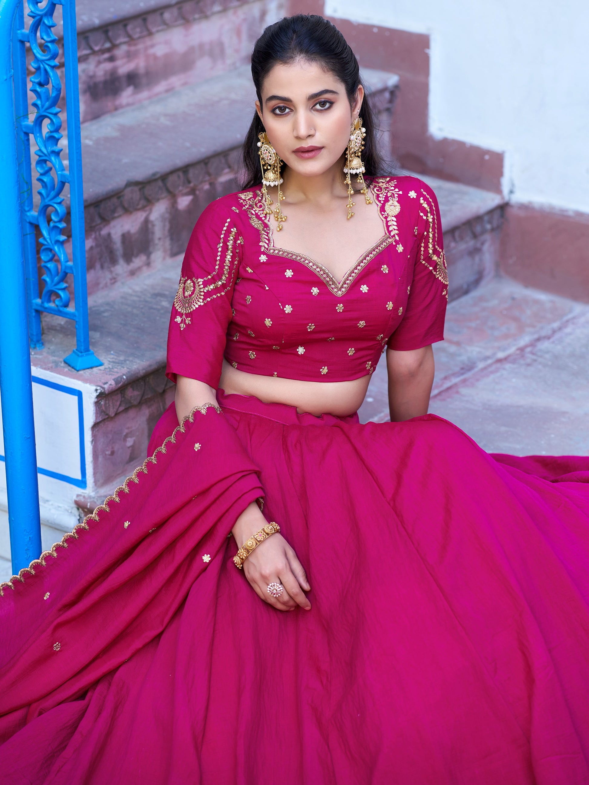 Wonderful Rani Pink Sequins Work Silk Event Wear Lehenga Choli With Dupatta