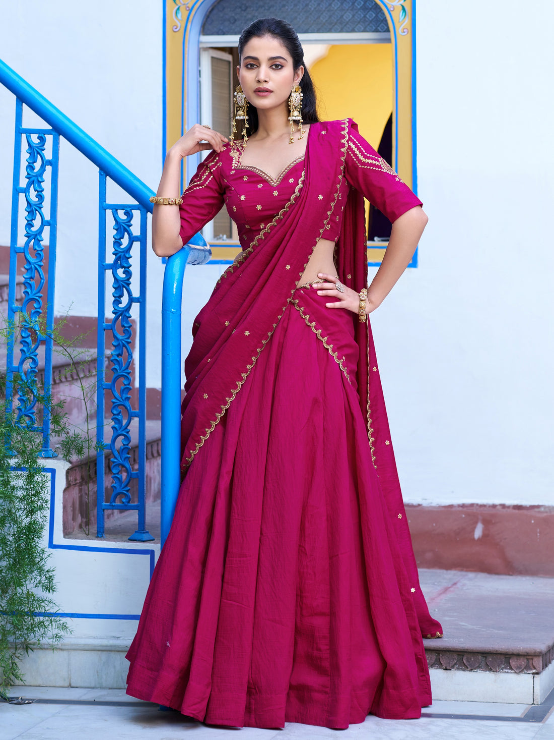 Wonderful Rani Pink Sequins Work Silk Event Wear Lehenga Choli With Dupatta